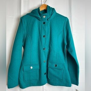 Style & Co Sport Womens Emerald Green Snap On Jacket 100% Cotton Hoodie SzM NWT